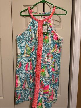 Lilly Pulitzer Neon Pink & Teal Gotta Regatta Sailboat Print Mini Dress
